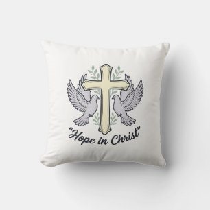 Coussin Espoir en Christ Colombe Croix Design Chrétien Vin