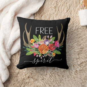 Coussin Esprit Libre Moderne Boho Chic Fleurs Bois de Cerf