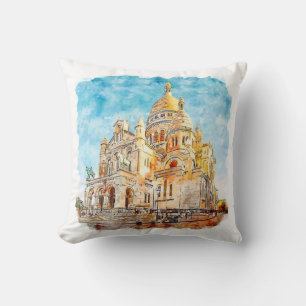 Coussin Esquisse d'aquarelle dessinée à la main de l'archi