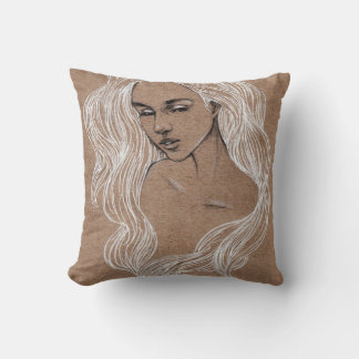 Coussin Esquisse de portrait : Illustration de jeune fille