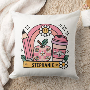 Coussin Essentials de professeur d'arc-en-ciel rose - Pers