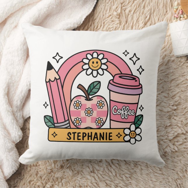 Coussin Essentials de professeur d'arc-en-ciel rose - Pers (Couverture)