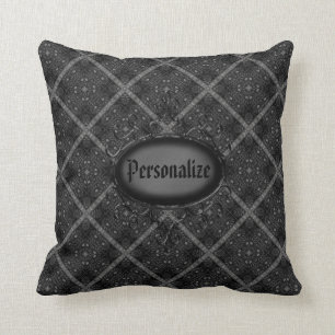 Coussin Et argenté carreau personnalisé par cru noir