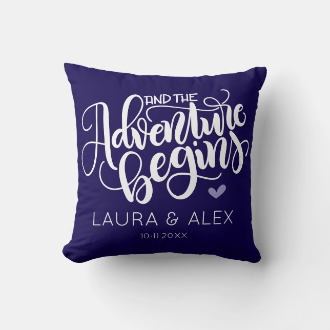 Coussin Et l'aventure commence - Date personnalisée couleu (Recto)