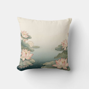 Coussin Étang de fleurs de lotus roses sérénité zen