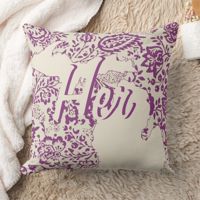 Coussin État de la mariée Michigan Floral violet et beige (Couverture)