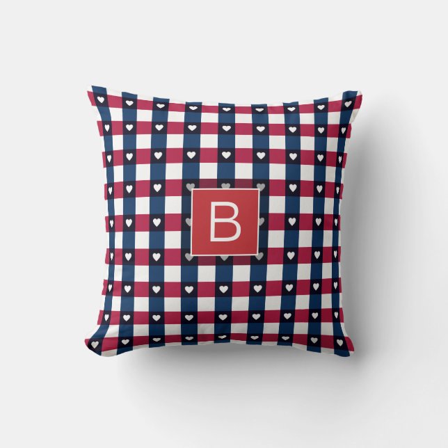 Coussin États-Unis Coeurs Motifs Rouge Blanc Bleu Monogram (Recto)