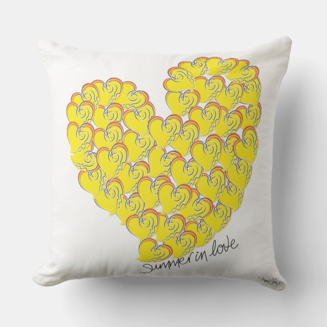 Coussin Été en amour - Coeurs de soleil et de plage (Recto)