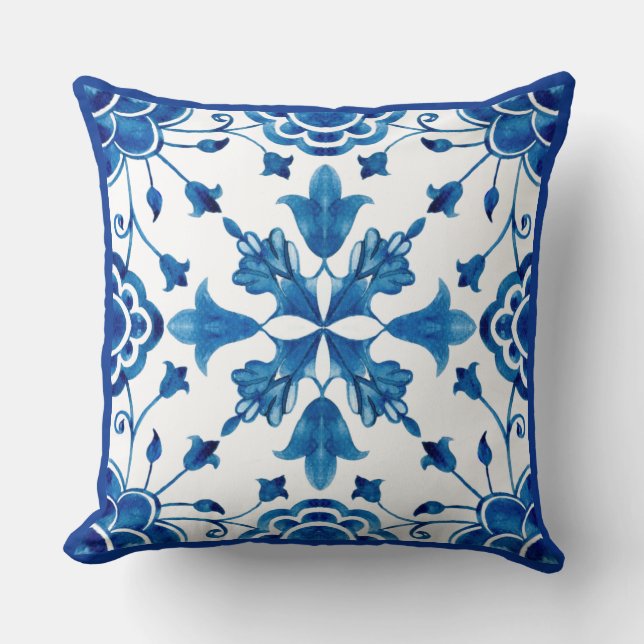 Coussin Été Méditerranéen mosaïque de fleurs imprimé couss (Recto)