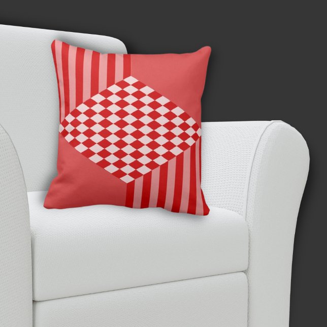 Coussin Été Rouge Géométrique Stripes Diamant Checkers (Centered Diamond Pattern Red Pillow)