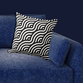 Coussin Ethnic White Wave Motif Black