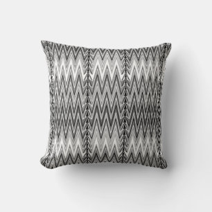 Coussin Ethnique Chevron Damask, gris, noir et blanc