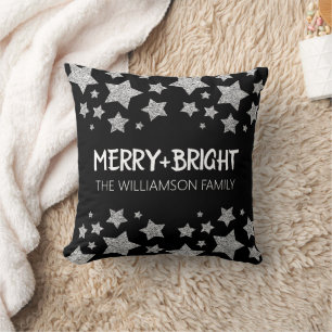 Coussin Étincelle étoile Joyeux Noël brillant noir