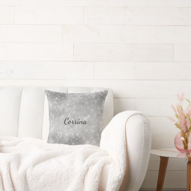 Coussin Étincelle romantique en argent (Canapé)