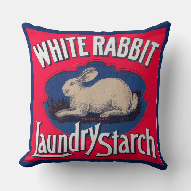 Coussin Étiquette d'amidon de lave lapin blanc (Recto)