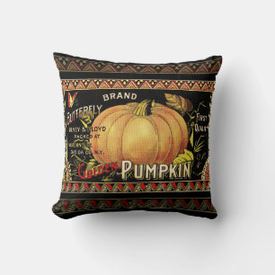 Coussin Étiquette de caisse de citrouille dorée vintage : 