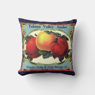 Coussin Étiquette de caisse de fruits vintage Yakima Valle