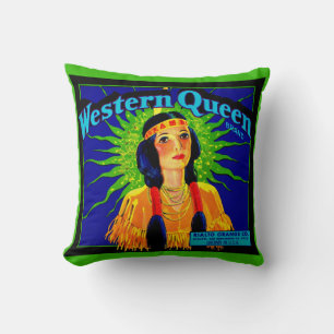 Coussin étiquette de caisse orange Western Queen des année
