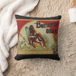Coussin Étiquette de publicité pour papillon antique