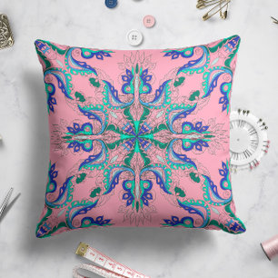 Coussin étoile à fleurs célestes en rose pastel