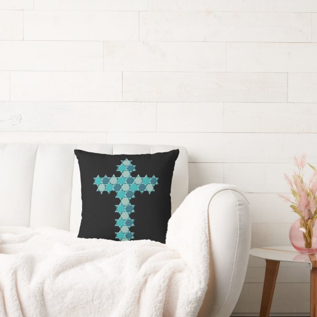 Coussin Étoile de David Star Cross Blue Illusion optique (Canapé)