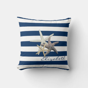 Coussin Étoile de mer adorable, rayures bleu marine - Pers