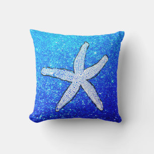 Coussin Étoile de mer blanche pailletée scintillante plage