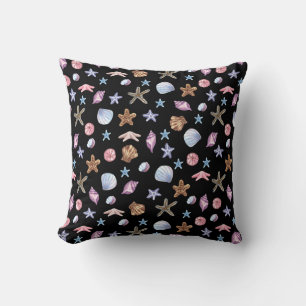 Coussin Étoile de mer et coquillage bleu et violet de l'ét