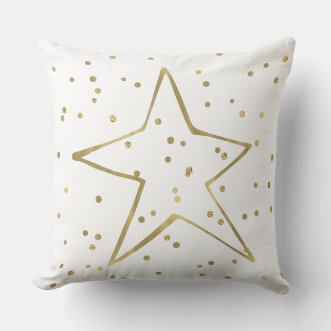 Coussin Étoile étincelante blanche de confettis d'or (Recto)