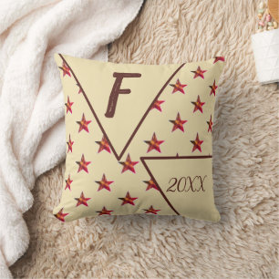 Coussin Étoile Monogramme Initiale Rouge Brun Objet de Déc