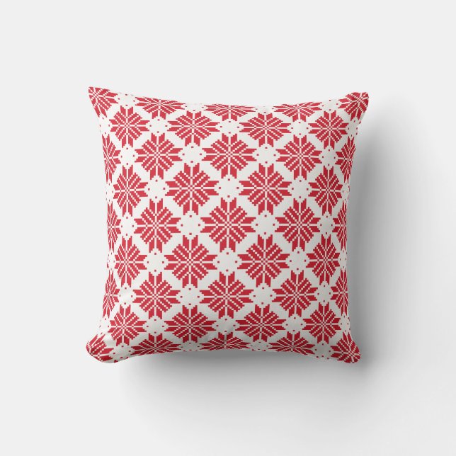 Coussin Étoile nordique traditionnelle rouge et blanc (Recto)
