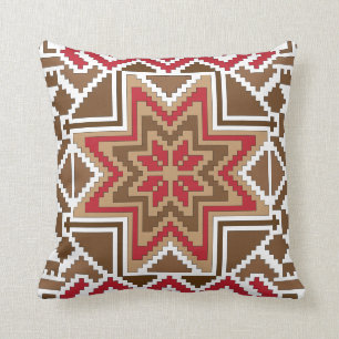 Coussin Étoile tribale ethnique AUSEKLIS en rouge, brun, b