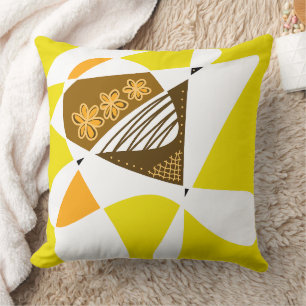 Coussin Étoiles Abstraites Et Grilles : Moutarde Orange Br