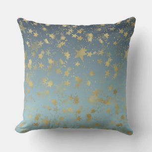 Coussin Étoiles Aqua Blue Gold Ombre