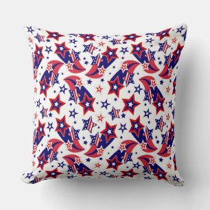 COUSSIN ÉTOILES BLEUES BLANCHES ROUGES BRILLANTES