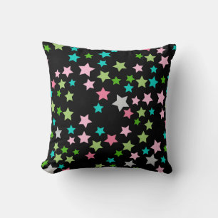 Coussin Étoiles Colorées Arc-en-ciel Nuit Étoilée Noire