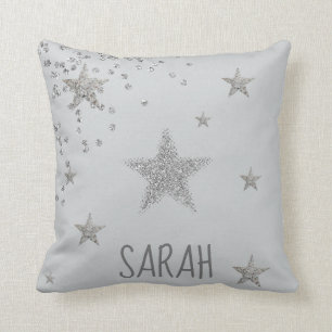 Coussin Étoiles d'argent brillant Personnalisées