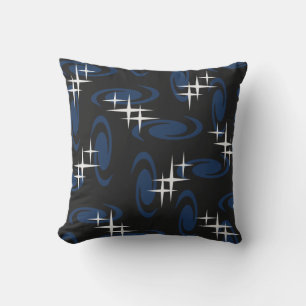 Coussin Étoiles de l'âge atomique Motif noir bleu marine