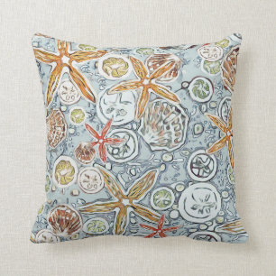 Coussin Étoiles de mer de plage de batik et peinture de
