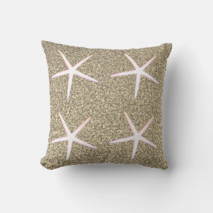 Coussin Étoiles de mer roses et blanches motifs paillettes