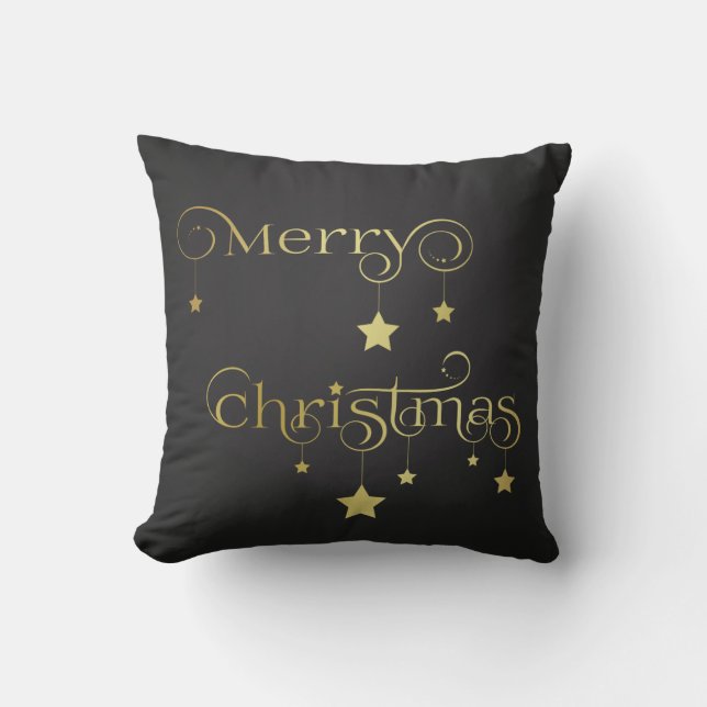 Coussin Étoiles de Noël dorées joyeuses (Recto)