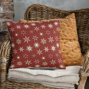 Coussin Etoiles de Noël Gold Geo - sur motif rouge.