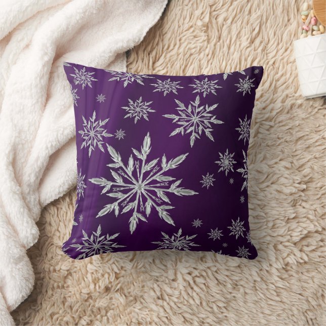 Coussin étoiles de Noël pourpres avec cristal de glace bla (Couverture)