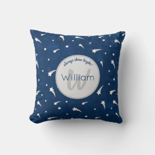 Coussin Étoiles de tir Aquarelle bleu marine Monogramme