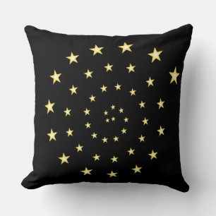Coussin Étoiles élégantes en spirale sur fond noir 