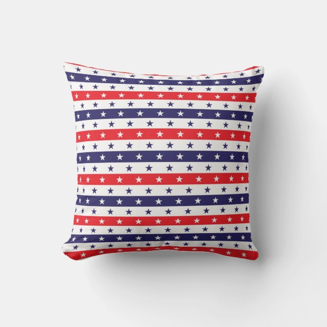 Coussin Étoiles et bandes rouges blanches et bleues (Recto)