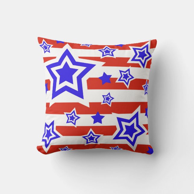 Coussin Étoiles et carreau patriotiques de rayures (Recto)