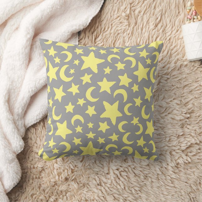 Coussin Étoiles et lunes gris et jaunes (Couverture)