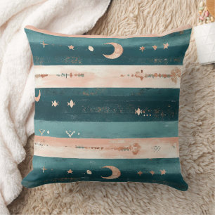 Coussin Étoiles et rayure de lune tribales Clay & Teal