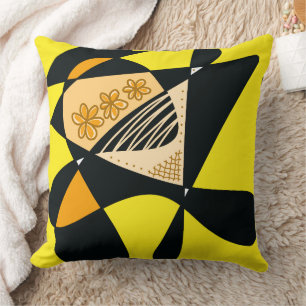 Coussin Étoiles Et Rayures Abstraites : Jaune Orange Noir